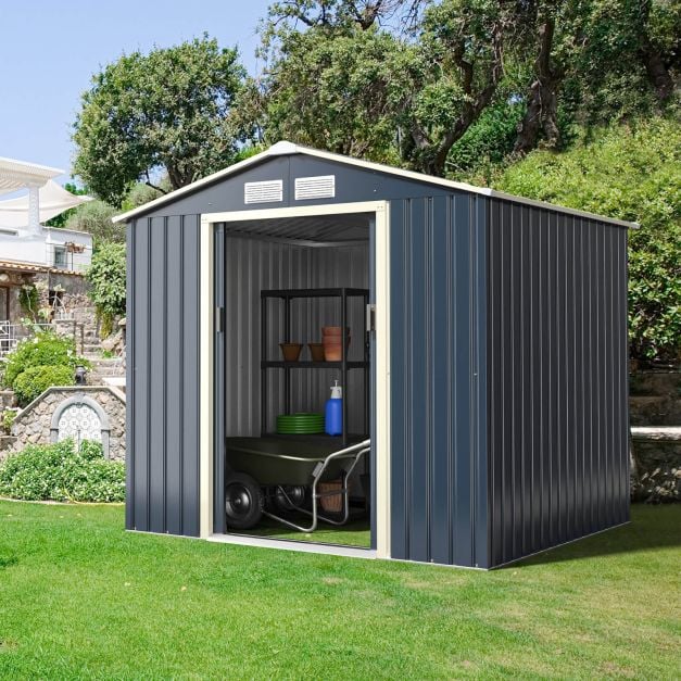 Pro-Tect 7x6 Apex Metal Shed - Grey - Image 3