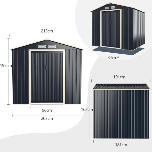 Pro-Tect 7x6 Apex Metal Shed - Grey - Image 2