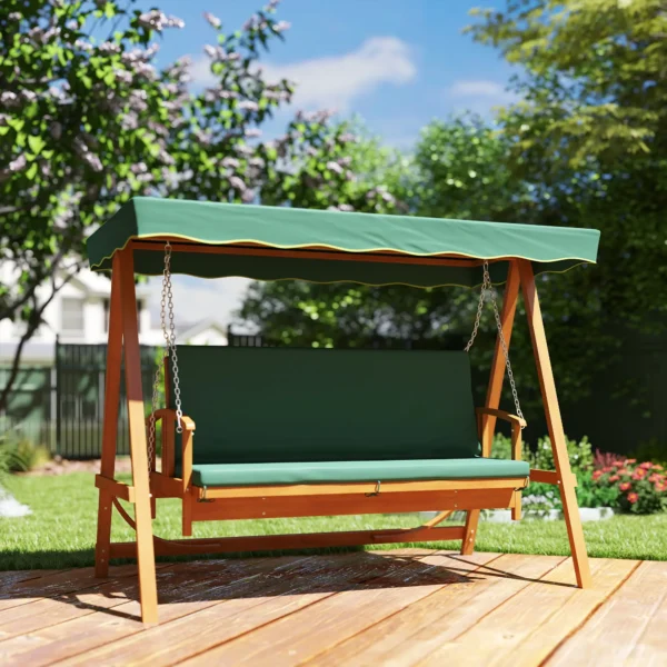 Outsunny 3 Seater Wooden Garden Swing Seat - Dark Green - Image 2