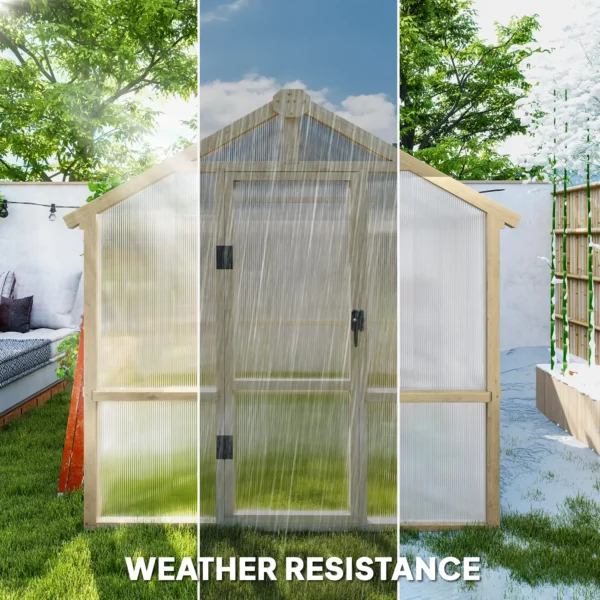 Outsunny 6.5ft x 6ft Polycarbonate Timber Greenhouse - Image 4