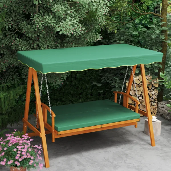 Outsunny 3 Seater Wooden Garden Swing Seat - Dark Green - Image 3