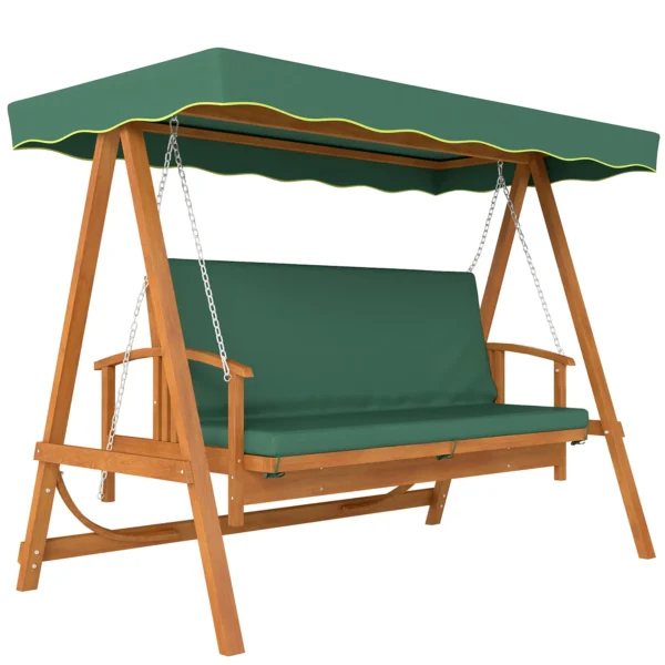 Outsunny 3 Seater Wooden Garden Swing Seat - Dark Green - Image 7