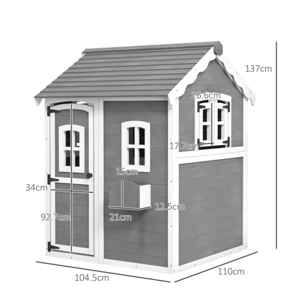 Outsunny Timber Playhouse with Front Door - Grey - Image 6