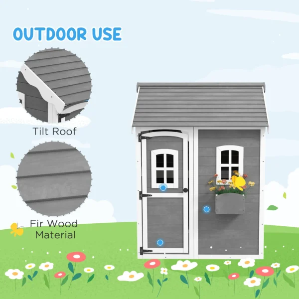 Outsunny Timber Playhouse with Front Door - Grey - Image 7