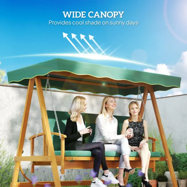 Outsunny 3 Seater Wooden Garden Swing Seat - Dark Green - Image 9