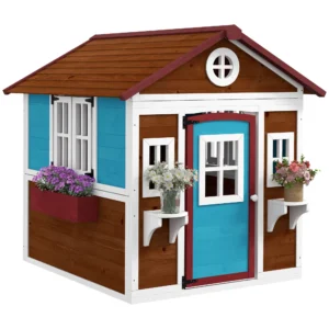 Outsunny Timber Playhouse with Doors - Dark Brown