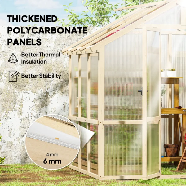 Outsunny 6.5ft x 6ft Polycarbonate Timber Greenhouse - Image 11
