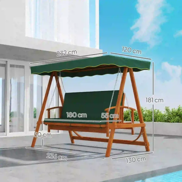 Outsunny 3 Seater Wooden Garden Swing Seat - Dark Green - Image 11
