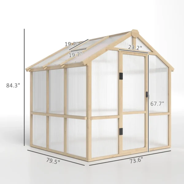 Outsunny 6.5ft x 6ft Polycarbonate Timber Greenhouse - Image 5