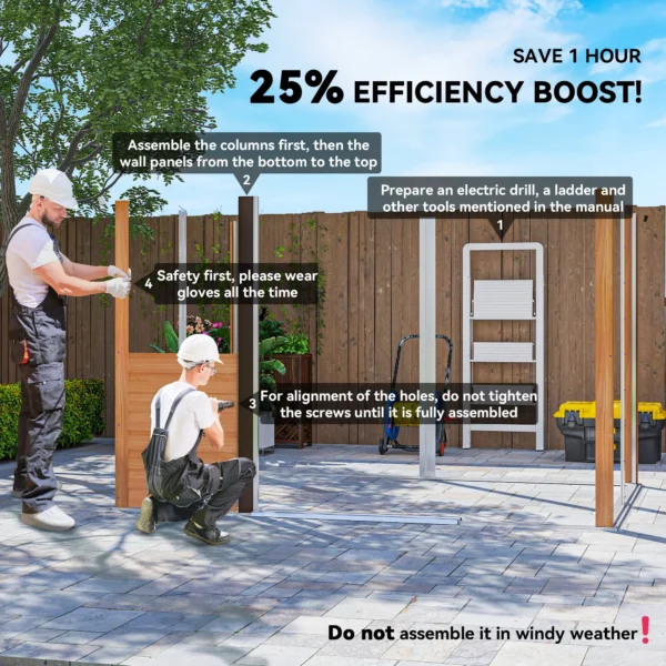Outsunny 9ft x 6ft Metal Garden Shed- Wood Effect Brown - Image 4