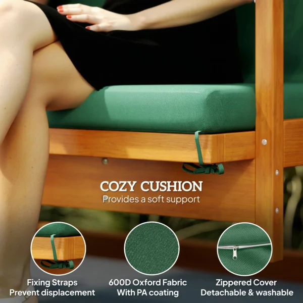 Outsunny 3 Seater Wooden Garden Swing Seat - Dark Green - Image 4