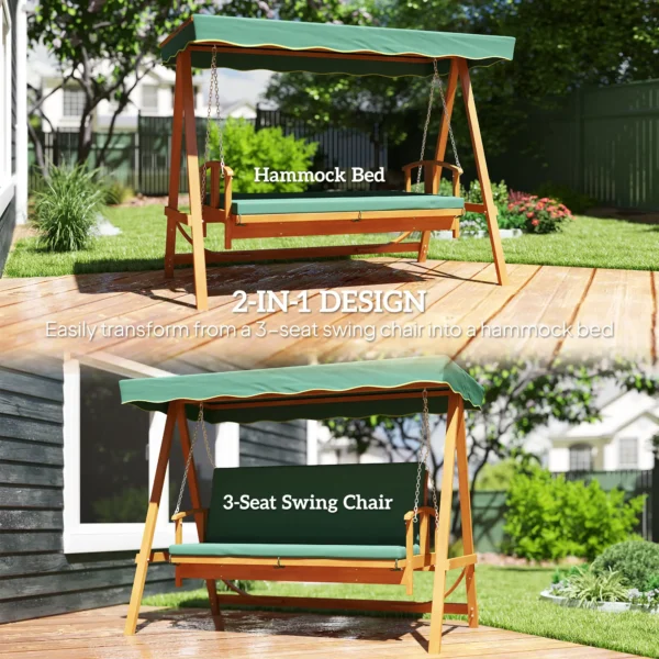 Outsunny 3 Seater Wooden Garden Swing Seat - Dark Green - Image 6