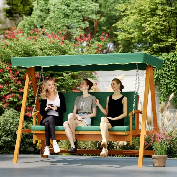 Outsunny 3 Seater Wooden Garden Swing Seat - Dark Green - Image 8