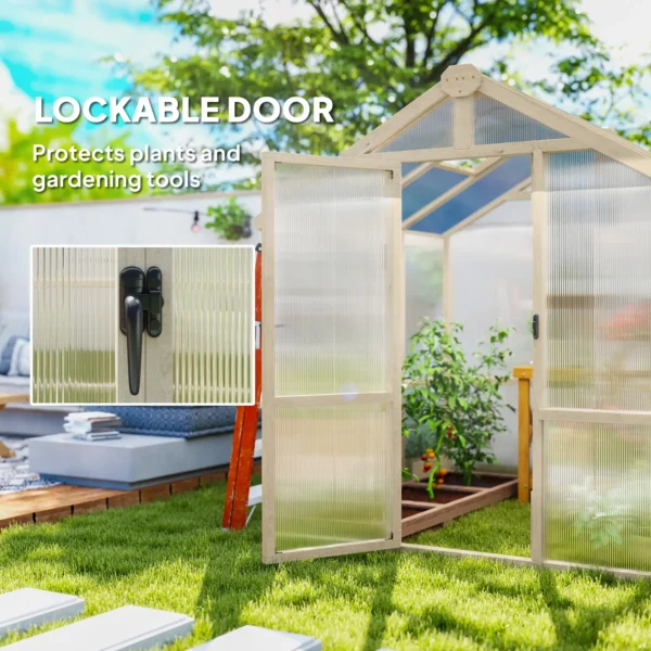 Outsunny 6.5ft x 6ft Polycarbonate Timber Greenhouse - Image 9