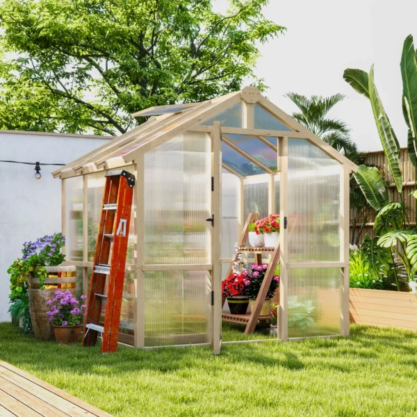 Outsunny 6.5ft x 6ft Polycarbonate Timber Greenhouse - Image 10