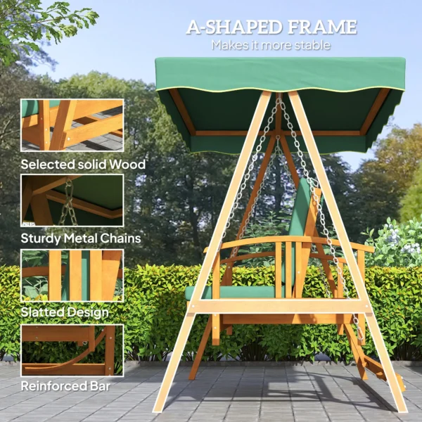 Outsunny 3 Seater Wooden Garden Swing Seat - Dark Green - Image 10