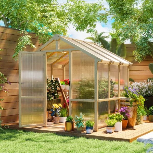 Outsunny 6.5ft x 6ft Polycarbonate Timber Greenhouse - Image 12
