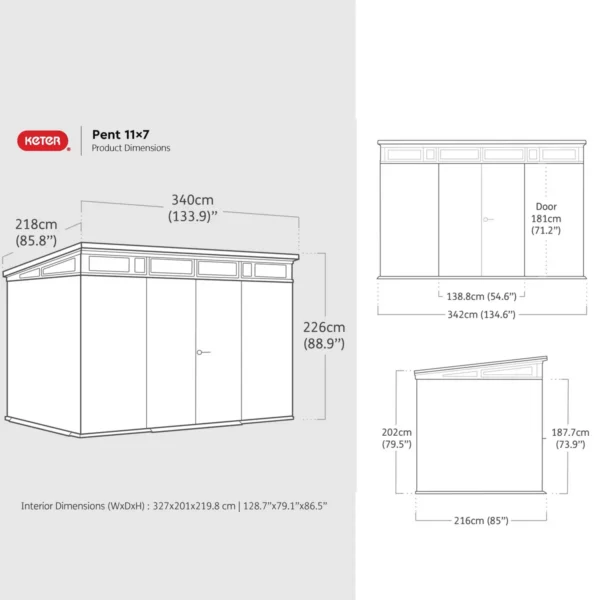 Keter 11'x 7 Storm Grey Signature Heavy Duty Plastic Pent Shed - Image 3