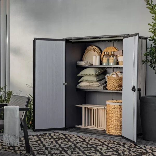 Keter 4.5' x 2' Alto Heavy Duty Vertical Plastic Garden Shed with Shelves - Storm Grey - Image 7