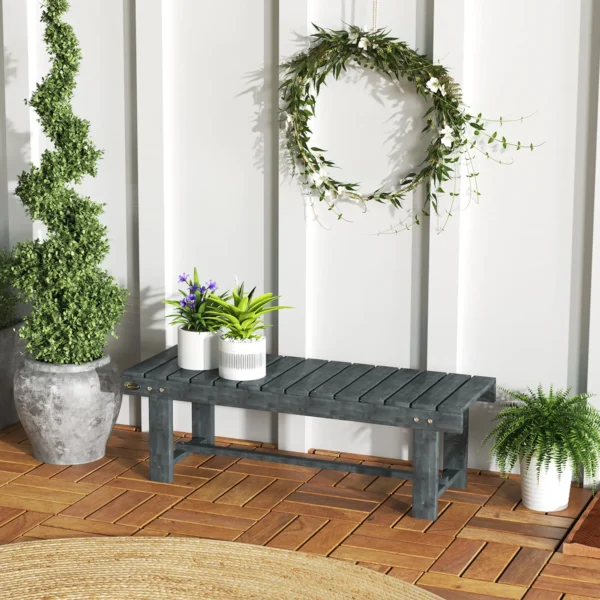 Outsunny Two-Seater Garden Wooden Bench (Set of 5) - Grey - Image 9