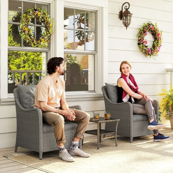 Outsunny Set of 2 Rattan Garden Chairs - Dark Grey - Image 2