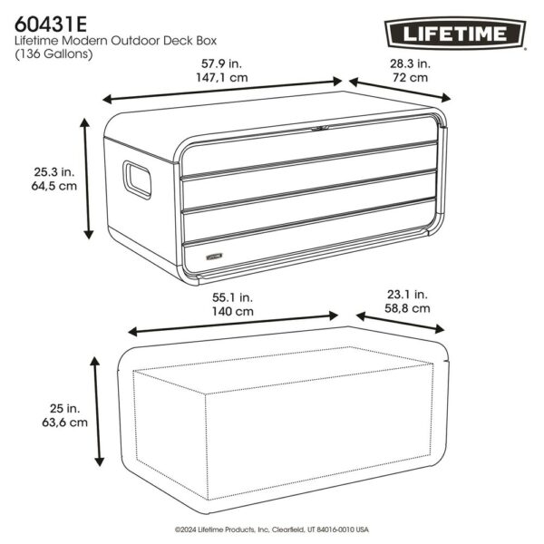 Lifetime 515 Litre Modern Outdoor Storage Deck Box Grey - Model ‎60431E - Image 2