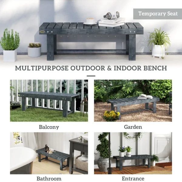 Outsunny Two-Seater Garden Wooden Bench (Set of 5) - Grey - Image 6