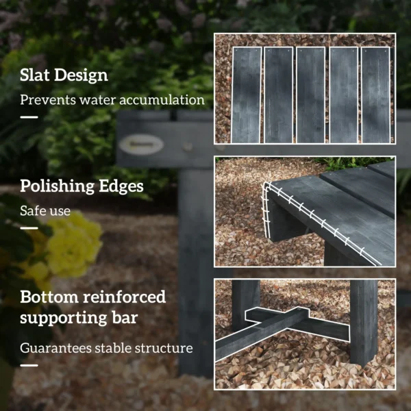 Outsunny Two-Seater Garden Wooden Bench (Set of 5) - Grey - Image 5