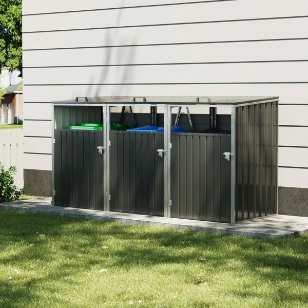 Living and Home Triple Metal Bin Store - Charcoal Black - Image 11
