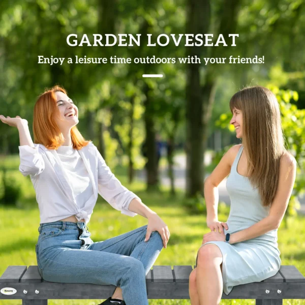 Outsunny Two-Seater Garden Wooden Bench (Set of 5) - Grey - Image 2