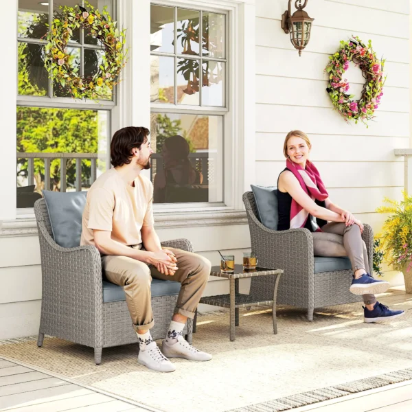 Outsunny Set of 2 Rattan Garden Chairs - Light Grey - Image 11
