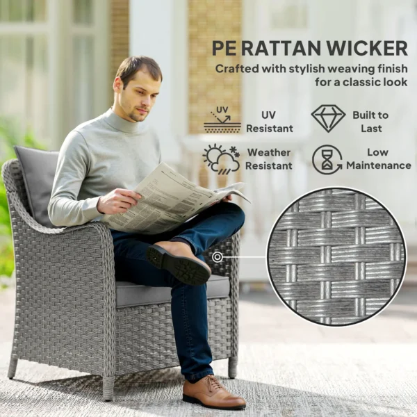 Outsunny Set of 2 Rattan Garden Chairs - Dark Grey - Image 8