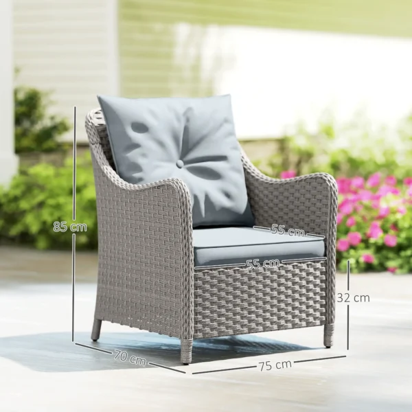 Outsunny Set of 2 Rattan Garden Chairs - Light Grey - Image 4