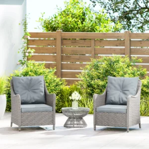 Outsunny Set of 2 Rattan Garden Chairs - Light Grey