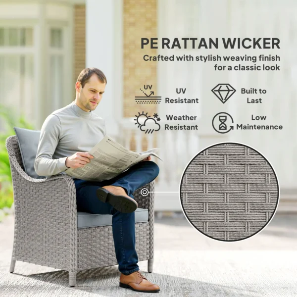 Outsunny Set of 2 Rattan Garden Chairs - Light Grey - Image 6