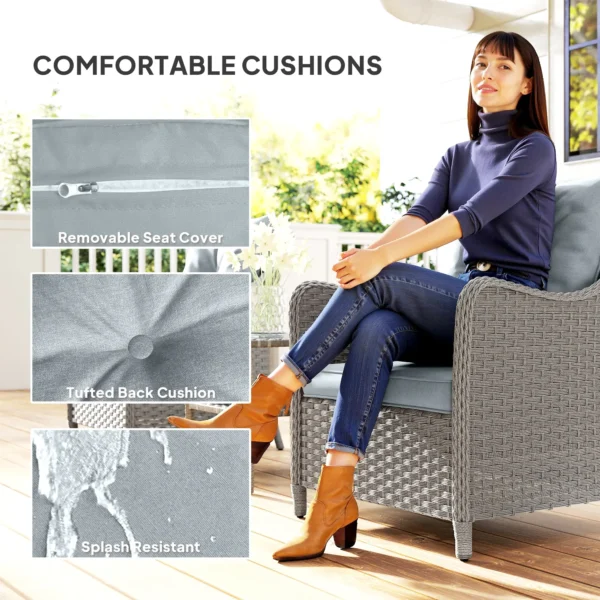 Outsunny Set of 2 Rattan Garden Chairs - Light Grey - Image 7