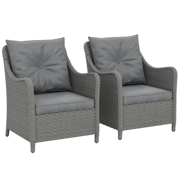 Outsunny Set of 2 Rattan Garden Chairs - Dark Grey - Image 5