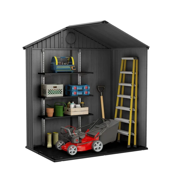 Keter 6'x4' Darwin Heavy Duty Plastic Garden Shed Double Door- Grey - Image 5