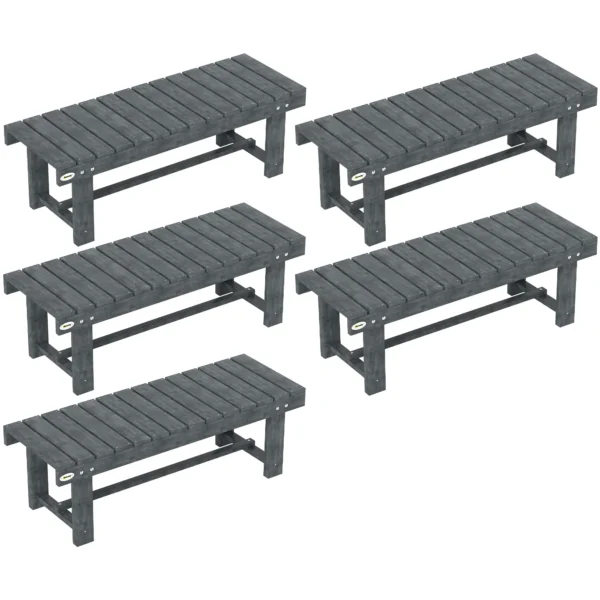 Outsunny Two-Seater Garden Wooden Bench (Set of 5) - Grey - Image 3