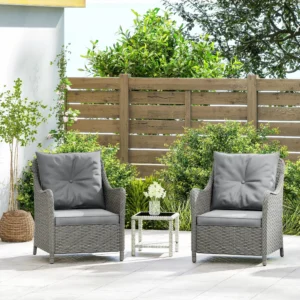 Outsunny Set of 2 Rattan Garden Chairs - Dark Grey