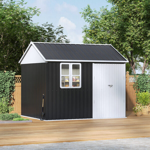 Living and Home 10x8 Metal Apex Shed - Charcoal Black - Image 2