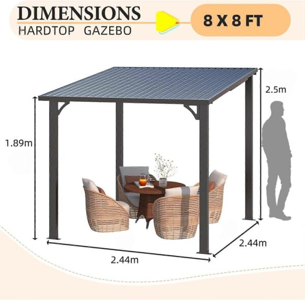 Pro-Tect 8'x8' Wall-Mounted Steel Roof Pergola - Image 8