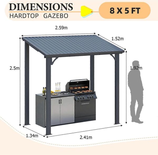 Pro-Tect 8'x5' Wall-Mounted Steel Roof Pergola - Image 7