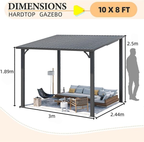 Pro-Tect 10'x8' Wall-Mounted Steel Roof Pergola - Image 8