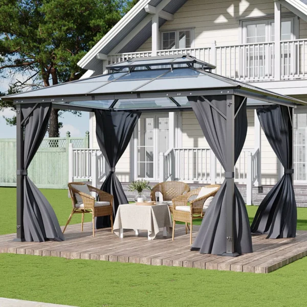 Living and Home 12'x10' Aluminium Grey Hardtop Patio Gazebo - Image 2