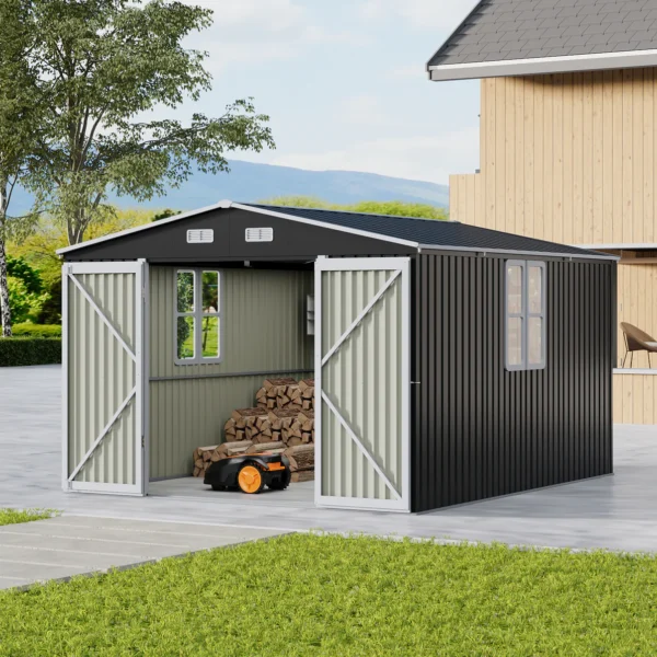 Living and Home 10x12 Double Hinged Metal Shed - Charcoal Black - Image 6