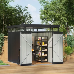 Living and Home 6.5x8 Flat Roof Tool Shed - Charcoal Black