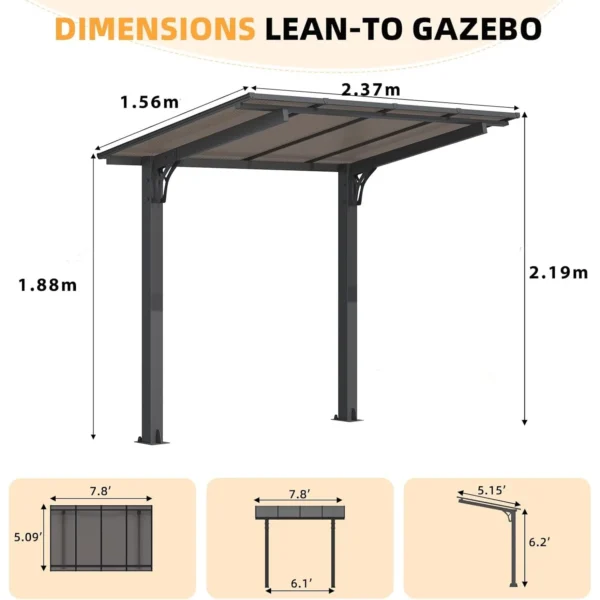 Pro-Tect 8'x5' Aluminium Freestanding Metal Lean To Shelter / Carport - Image 8