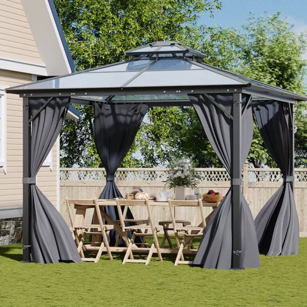 Living and Home 10'x10' Aluminium Double-Top Sun Canopy Gazebo - Image 11