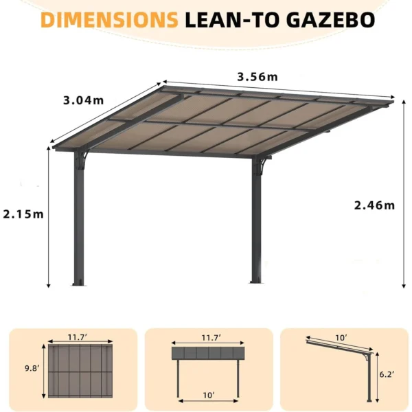 Pro-Tect 12'x10' Aluminium Freestanding Metal Lean To Shelter / Carport - Image 5